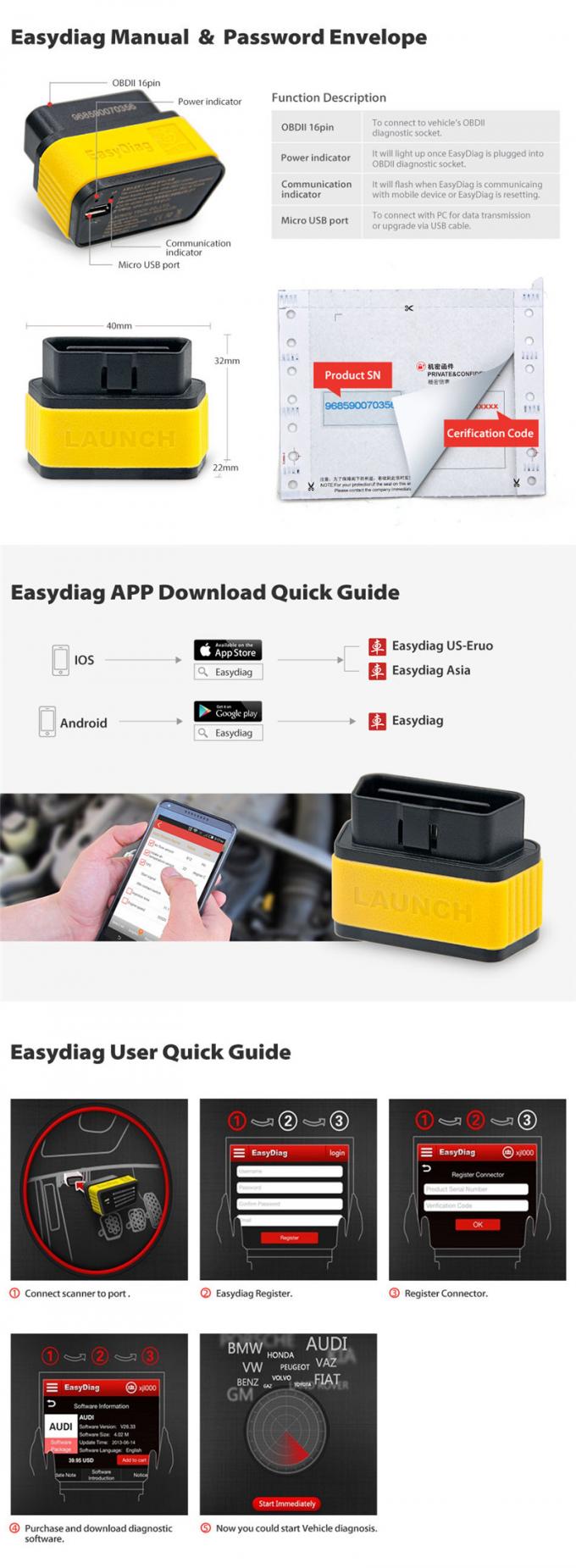 Strumento più dell'analizzatore di sistemi diagnostici Obd2 di EasyDiag 2,0 del LANCIO di X431 EasyDiag 2,0 per Android/IOS X431 EasyDiag 2,0 con Blueto
